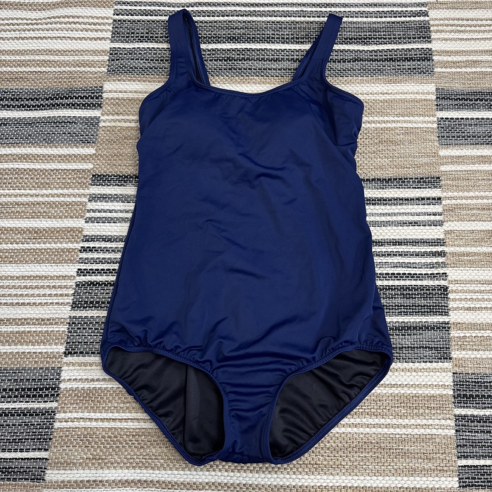 Lands End Swimsuit Women's Blue One Piece Built In Bra Classic Swimsuit Size 10D